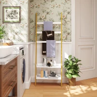 HOMCOM Étagère de rangement étagère échelle avec 2 étagères et 3 porte-serviettes pour chambre à coucher et salon, blanc(m-7)