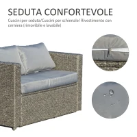 Outsunny Set 3 Pezzi Mobili da Giardino con 2 Divani con Cuscini e 1 Tavolo in Rattan PE, Salotto da Esterno Grigio-Nero(m-4)
