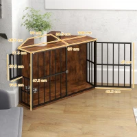 PawHut Corner Dog Crate Furniture with Two Bowls, Lockable Doors, for Small, Medium Dogs, Rustic Brown(m-3)