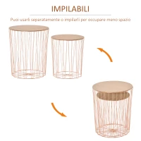 HOMCOM Set 2 Tavolini Contenitori per Salotto, Tavolini Moderni con Piano Rimovibile, in Legno e Metallo - Oro Rosa(m-4)