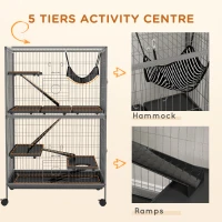 PawHut Small Animal Cage for Chinchilla Ferret Kitten on Wheels with Hammock Removable Tray, Grey(m-6)