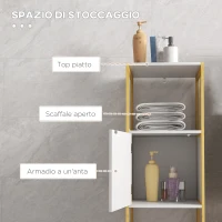 HOMCOM Mobile Bagno con Ripiano Aperto e Anta con Apertura a Pressione in Bambù e MDF, 33x33x80cm, Bianco(m-4)