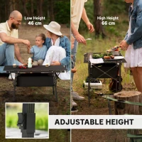 Outsunny Folding Camping Table, 90 x 55 cm Height Adjustable Portable Collapsible Table, 3ft Lightweight Aluminium Rollup Picnic Table with Storage Basket for Outdoor Garden Party BBQ, Black(m-5)