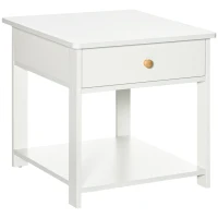 HOMCOM Bedside Table with Drawer and Bottom Shelf, Square Side End Table for Bedroom, Living Room, White(m-1)