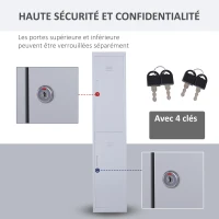 Vinsetto Armoire métallique à casiers avec 2 compartiments, verrouillable avec 2 clés, 4 étagères, 38 x 46 x 180 cm, gris(m-5)