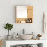 kleankin Armario de Baño con Espejo Mueble Colgante de Aseo con 2 Puertas y 2 Estantes Ajustables Interiores 54x15,2x55,3 cm Natural(m-2)