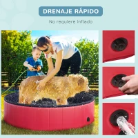 PawHut Piscina Plegable para Perros Gatos Ø120x30 cm Bañera Portátil para Mascotas PVC Antideslizante Múltiples Usos para Interiores y Exteriores Rojo(m-6)