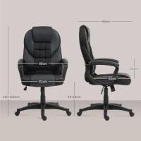 HOMCOM Chaise de bureau, fauteuil de bureau, avec fonction basculante et assise pivotante à 360°, 65l x 69P x 110-120H cm, noir(m-3)