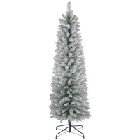 HOMCOM 5ft Artificial Snowy Pencil Christmas Tree - White(m-1)