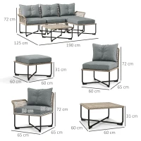 Outsunny Set da Giardino 5 Pezzi in Rattan con 2 Sedie Laterali, Sedia Centrale e 2 Sgabelli/Tavolini da Caffè(m-3)