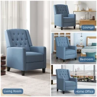 HOMCOM Wingback Recliner Chair for Home Theater, Button Tufted Microfibre Cloth Reclining Armchair with Leg Rest, Deep Blue(m-6)