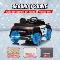 AIYAPLAY Coche Eléctrico Infantil de Policía con Batería 12V Mando a Distancia Faros Bocina Sirena Música Negro(m-6)