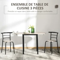 HOMCOM Ensemble table ovale extensible et 2 chaises - table à rabats - métal et MDF - noir et naturel(m-4)