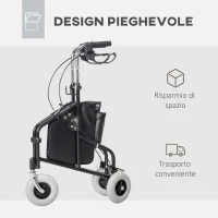 HOMCOM Deambulatore per Anziani e Disabili ad Altezza Regolabile con Cestino e Vassoio, 60x62x84-100.5 cm, Nero(m-6)