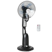 HOMCOM 18" Pedestal Fan with Water Mist Spray, Humidifying Misting Fan, Standing Fan with 3 Speeds, 2.8L Water Tank, Timer and Remote, Black(m-1)