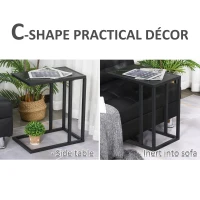 HOMCOM C Shape Bedside Table w/Metal Frame Marble-Effect Top Sofa Narrow Snack End Table for Living Room, Black(m-4)