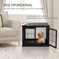 PawHut Jaula para Perros de Madera con Superficie de Mesa 2 Puertas y Rejillas de Metal 81x58,5x66 cm Negro(m-4)