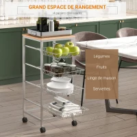 HOMCOM Chariot de service desserte à roulettes multi-rangements 4 tiroirs acier MDF chêne clair(m-5)