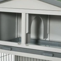PawHut Conigliera a 2 Livelli in Legno d'Abete per Esterni con Tetto in Asfalto, 154.5x52.5x68.5cm, Grigio(m-8)