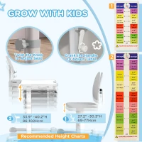 AIYAPLAY Height Adjustable Kids Desk and Chair Set, School Study Writing, Reading Table Chair Set w/ Tilted Desktop, Grey(m-5)