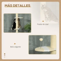 PawHut Árbol para Gatos de Suelo a Techo con Altura Ajustable  Poste de Sisal y Bola para Jugar 47x34x220-260 cm Crema(m-6)