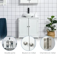 kleankin Meuble salle de bain sous lavabo - meuble sous-vasque - placard 2 portes avec étagère - dim. 60L x 30l x 60H cm - en bois blanc(m-7)