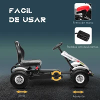 HOMCOM Go Kart a Pedales para Niños con Asiento Ajustable Neumáticos de Goma Freno de Mano Carga 50 kg 121x58x61 cm Blanco(m-5)