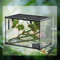 PawHut Glass Reptile Terrarium with Decor Kit, Breeding Tank with Thermometer for Small Animals, 50 x 30 x 35cm, Heated - Black(m-3)