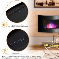 HOMCOM Chimenea Eléctrica de Pared 900/1800W Chimenea Silenciosa con Mando a Distancia Termostato Efecto Llamas Negro(m-6)