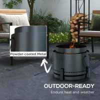 Outsunny Smokeless Fire Pit with Ash Catcher, 37cm Portable Wood Burning Firepit with Poker for Garden Camping Bonfire Party, Metal, Black(m-5)