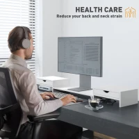 HOMCOM Dual Monitor Stand Riser with 2 Drawers, Adjustable Length and Angle, 116cm Monitor Riser for Laptop, Computer, PC, Small Printer, White(m-6)