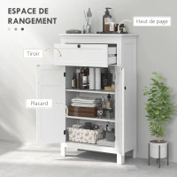HOMCOM Meuble de salle de bain avec tiroir et étagères réglables, armoire de rangement sur pied, hauteur 102,5 cm, blanc(m-5)