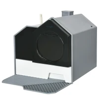 PawHut Maison de toilette bac à litière pour chat design maisonnette avec pelle, filtre et tapis dim. 47L x 45l x 42H cm(m-10)