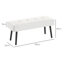 HOMCOM End of Bed Bench, Corduroy Bedroom Bench with Thick Padding and Steel Legs, Tufted Window Seat for Entryway, Living Room, Cream White(m-3)