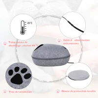 PawHut Coussin chauffant chat panier chat grand confort dim. 47L x 38l x 24H cm température max. 40°C polyester gris(m-5)
