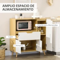 HOMCOM Aparador Auxiliar para Microondas Armario de Cocina Moderno con Cajón 3 Puertas y Compartimiento 90x40x98,5 cm Blanco(m-4)