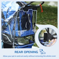 PawHut Dog Stroller with Rain Cover for Small Miniature Dogs, Folding Pet Pram with Cup Holder, Storage Basket, Reflective Strips, Blue(m-7)