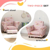 AIYAPLAY 2 Piece Kids Sofa Set with Unicorn Design, Wooden Frame, for 1.5-3 Years Old, Pink(m-4)