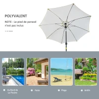 Outsunny Parasol de jardin Parasol droit Parasol inclinable aluminium fibre de verre polyester diamètre 2,65 m coloris crème(m-7)