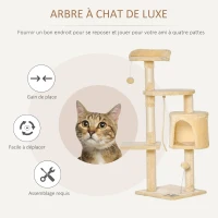 PawHut Arbre à chats multi-équipements griffoirs grattoirs plateformes niche corde jouets 40L x 40l x 114H cm beige(m-4)