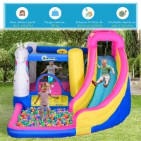 Outsunny Castillo Inflable Infantil en Forma de Unicornio con Tobogán Piscina Cama de Salto Inflador 360x305x210 cm Multicolor(m-6)