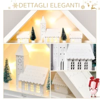 HOMCOM Calendario dell'Avvento in Legno da Riempire con 24 Cassetti e Villaggio di Natale con Alberi e Luci, 39x9x42cm(m-6)