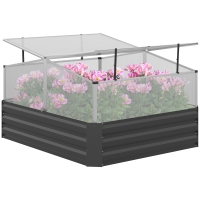 Outsunny Galvanised Raised Garden Bed, Outdoor Planter Box with Greenhouse and Cover for Vegetables, Flowers, Dark Grey