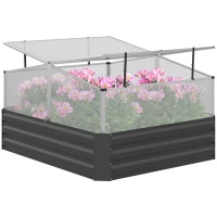 Outsunny Outsuuny Galvanised Raised Garden Bed, Outdoor Planter Box with Greenhouse and Cover for Vegetables, Flowers, Dark Grey(m-1)