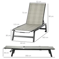 Outsunny Sdraio da Giardino in Rattan e Alluminio Regolabile in 5 Posizioni con Ruote, 162x60x90 cm(m-3)