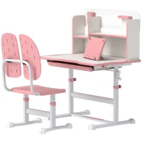 AIYAPLAY Height Adjustable Kids Desk and Chair Set, Children School Study Desk with Tiltable Desktop, Reading Rack,  Pink(m-11)