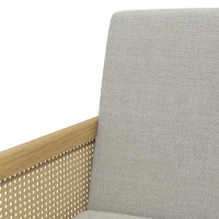 HOMCOM Fauteuil lounge chaise en rotin avec coussin - assise profonde accoudoirs en cannage - structure bois - aspect lin fris(m-9)