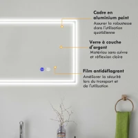 kleankin Miroir de salle de bain rectangulaire mural lumineux LED horizontal ou vertical, 100 x 60 cm(m-7)