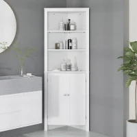 kleankin Triangle Bathroom Cabinet, Corner Bathroom Storage Unit with Cupboard and 3-Tier Shelves, Free Standing, White(m-9)
