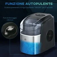 HOMCOM Macchina del Ghiaccio Autopulente da 9 Cubetti in 6-12 Minuti, in PP e Acciaio Inox, 24.2x35.3x33 cm, Nera(m-7)